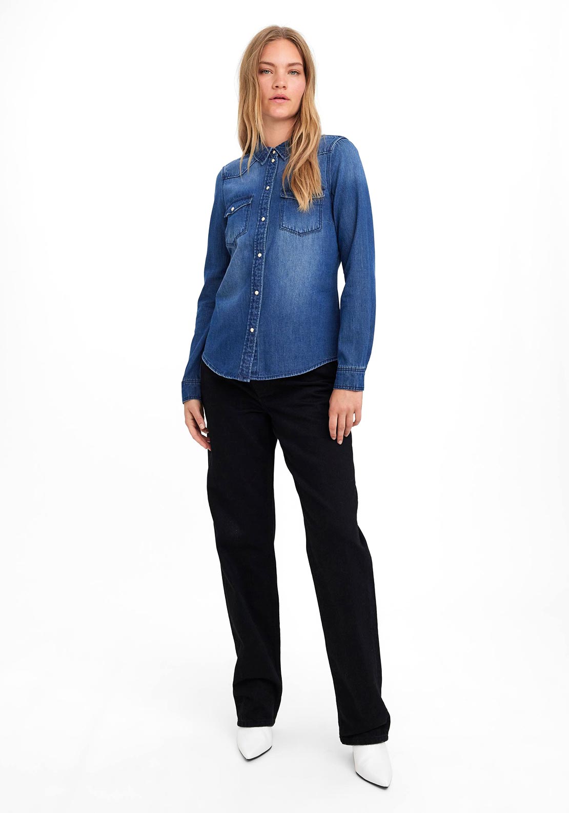 Vero Moda Maria Denim Slim Shirt, Medium Blue Denim