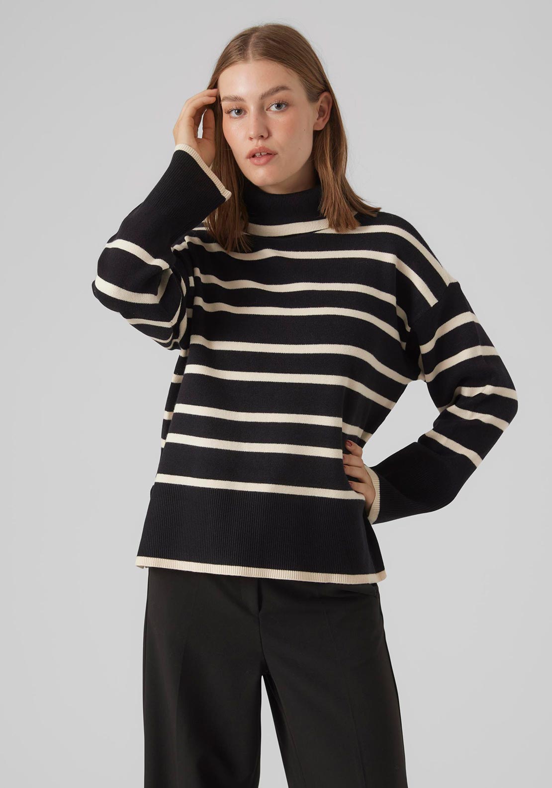 Vero Moda Saba Striped Rollneck Sweater, Black