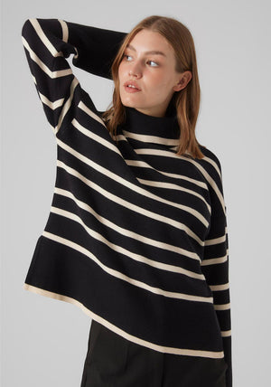 Vero Moda Saba Striped Rollneck Sweater, Black