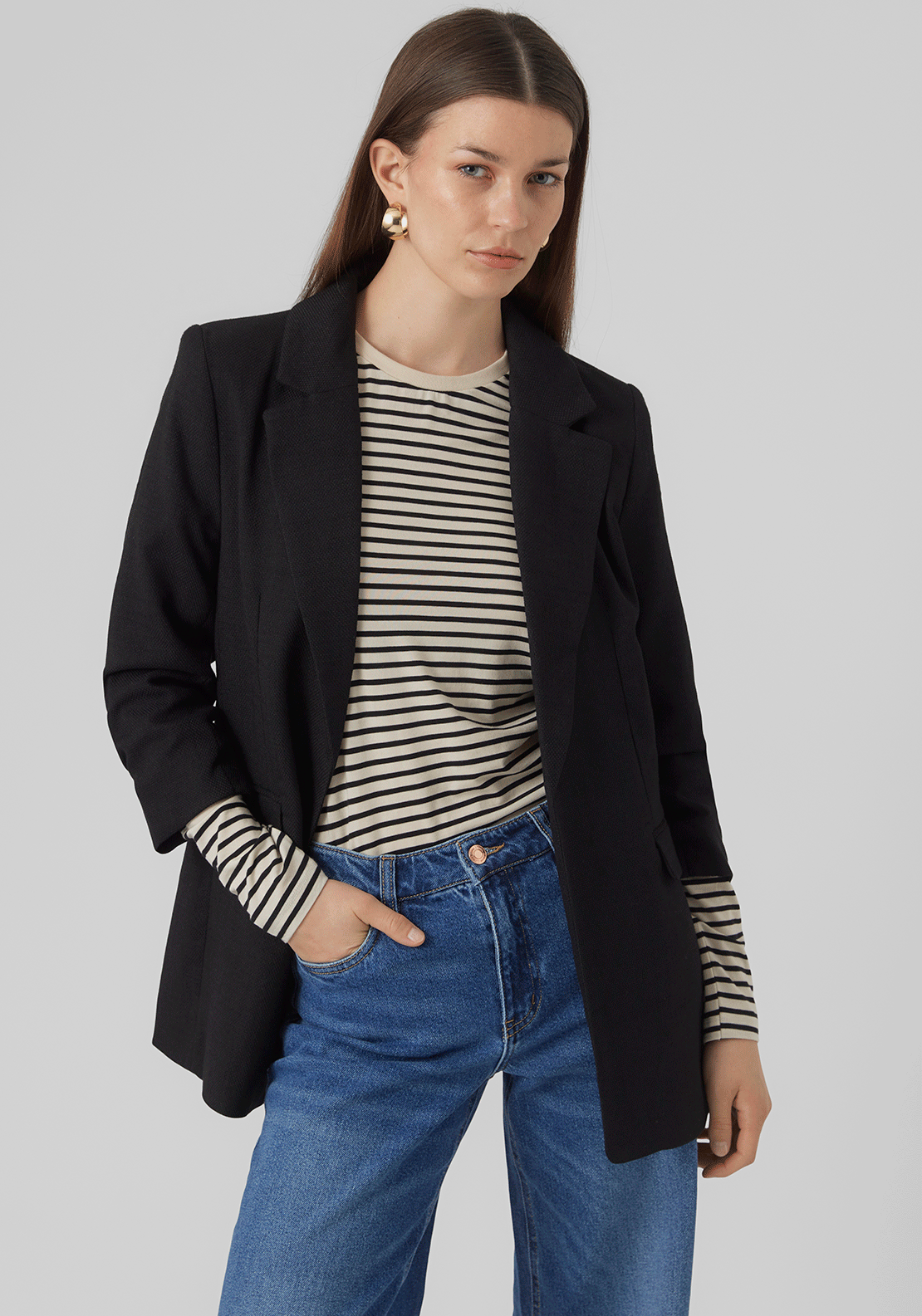 Vero Moda Frida Woven Ruched Sleeve Blazer, Black