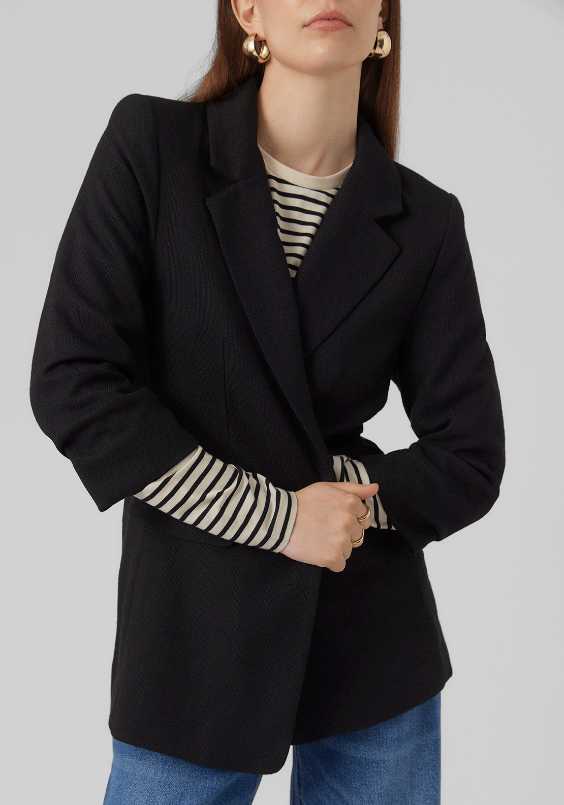 Vero Moda Frida Woven Ruched Sleeve Blazer, Black