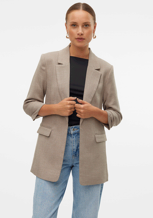 Vero Moda Frida Woven Ruched Sleeve Blazer, Mink Beige