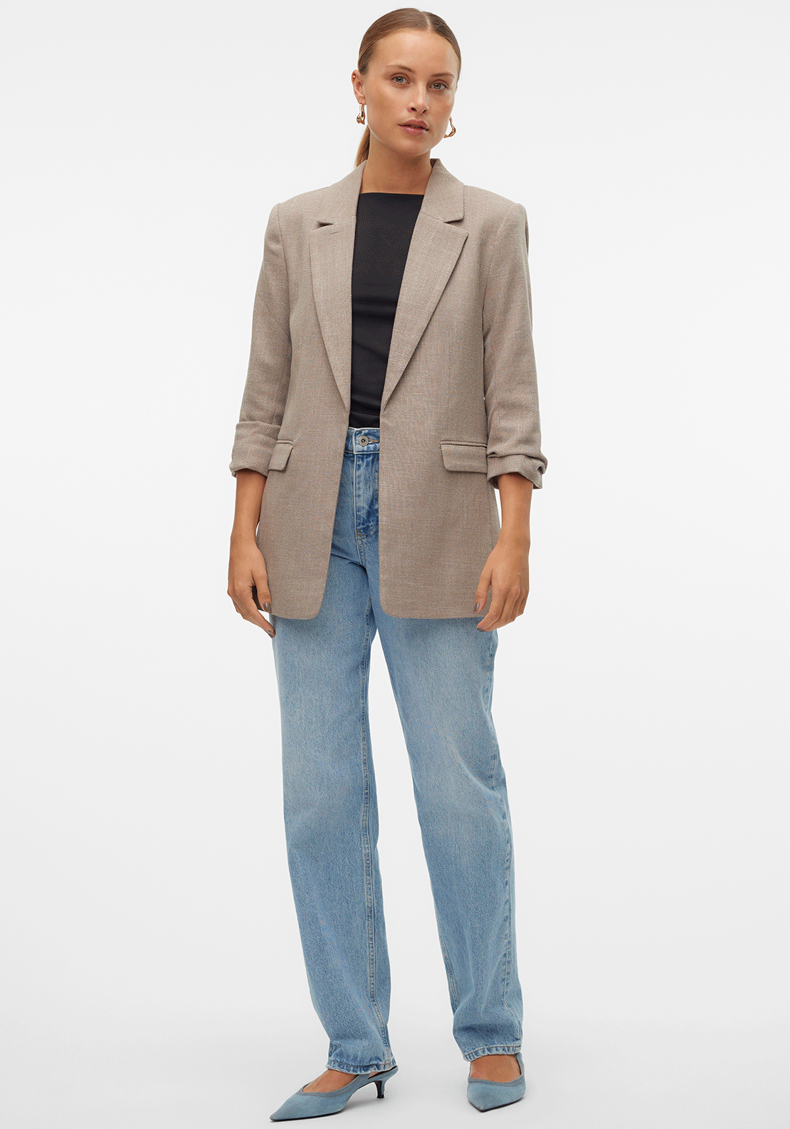 Vero Moda Frida Woven Ruched Sleeve Blazer, Mink Beige