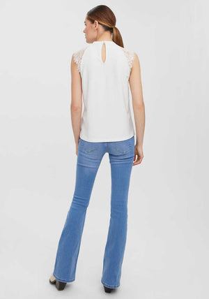 Vero Moda Milla High Neck Lace Sleeve Top, White
