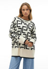 Vero Moda Saba Geo Art Knit Jumper, Birch & Black