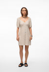 Vero Moda Mymilo Linen Blend Button Mini Dress, Silver Lining