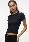 Vero Moda Chloe Cropped Ribbed T Shirt, Black
