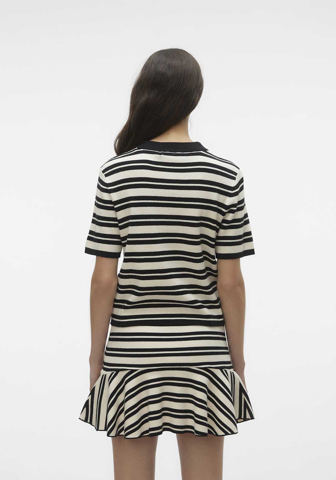 Vero Moda Gold Striped Round Neck Knit Top, Black & Birch