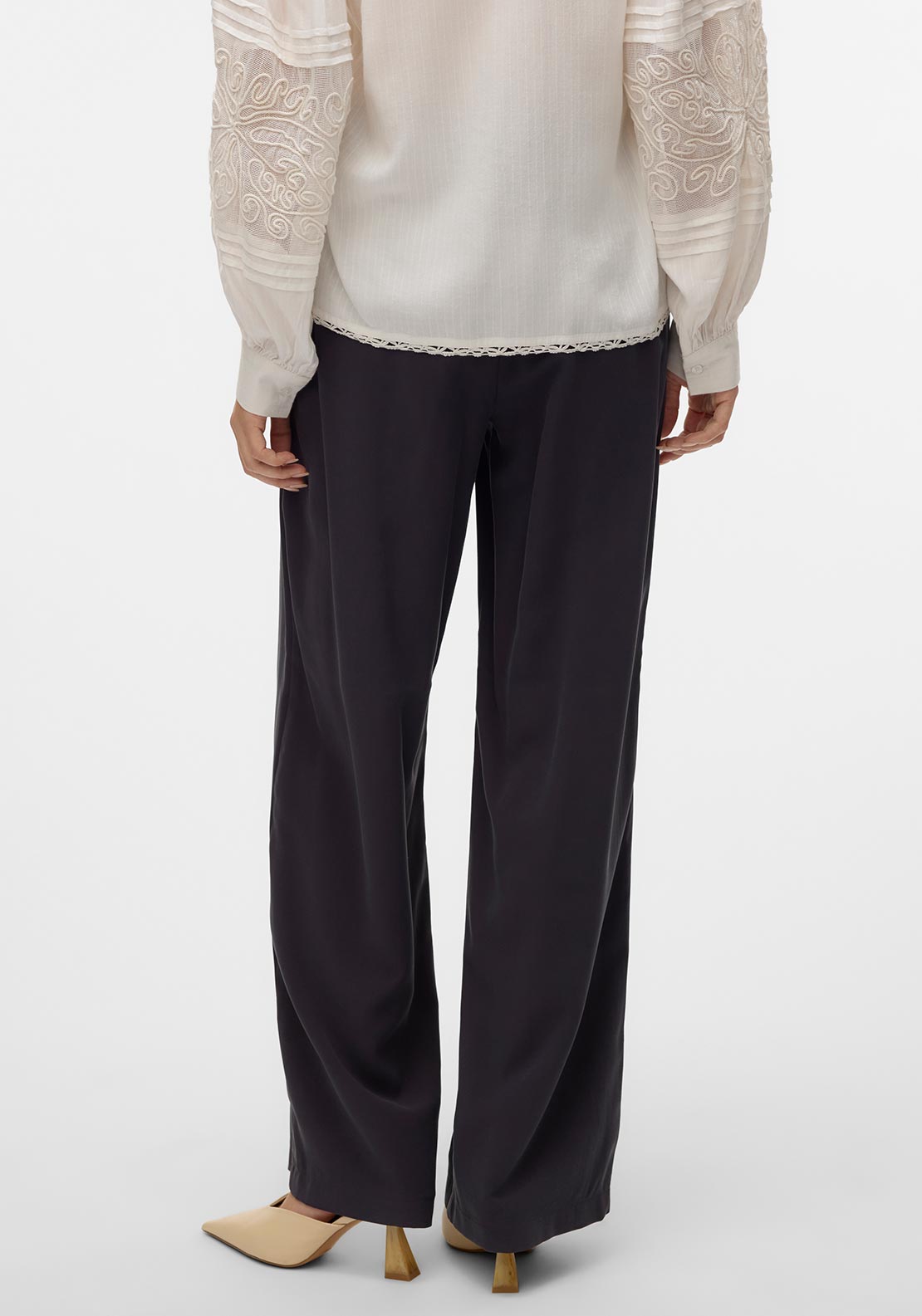 Vero Moda Carmen Pleated Wide Leg Trousers, Grey