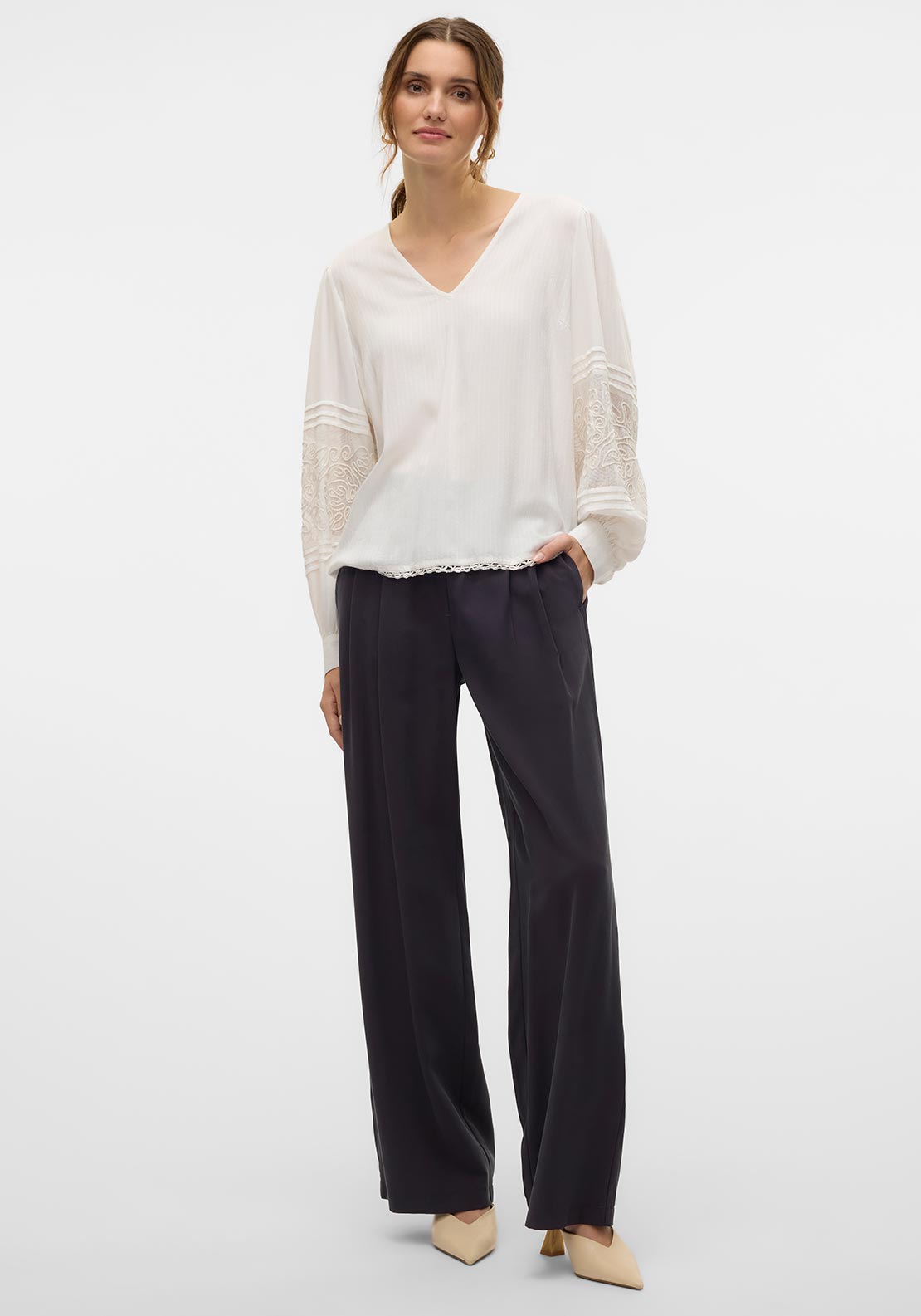 Vero Moda Carmen Pleated Wide Leg Trousers, Grey