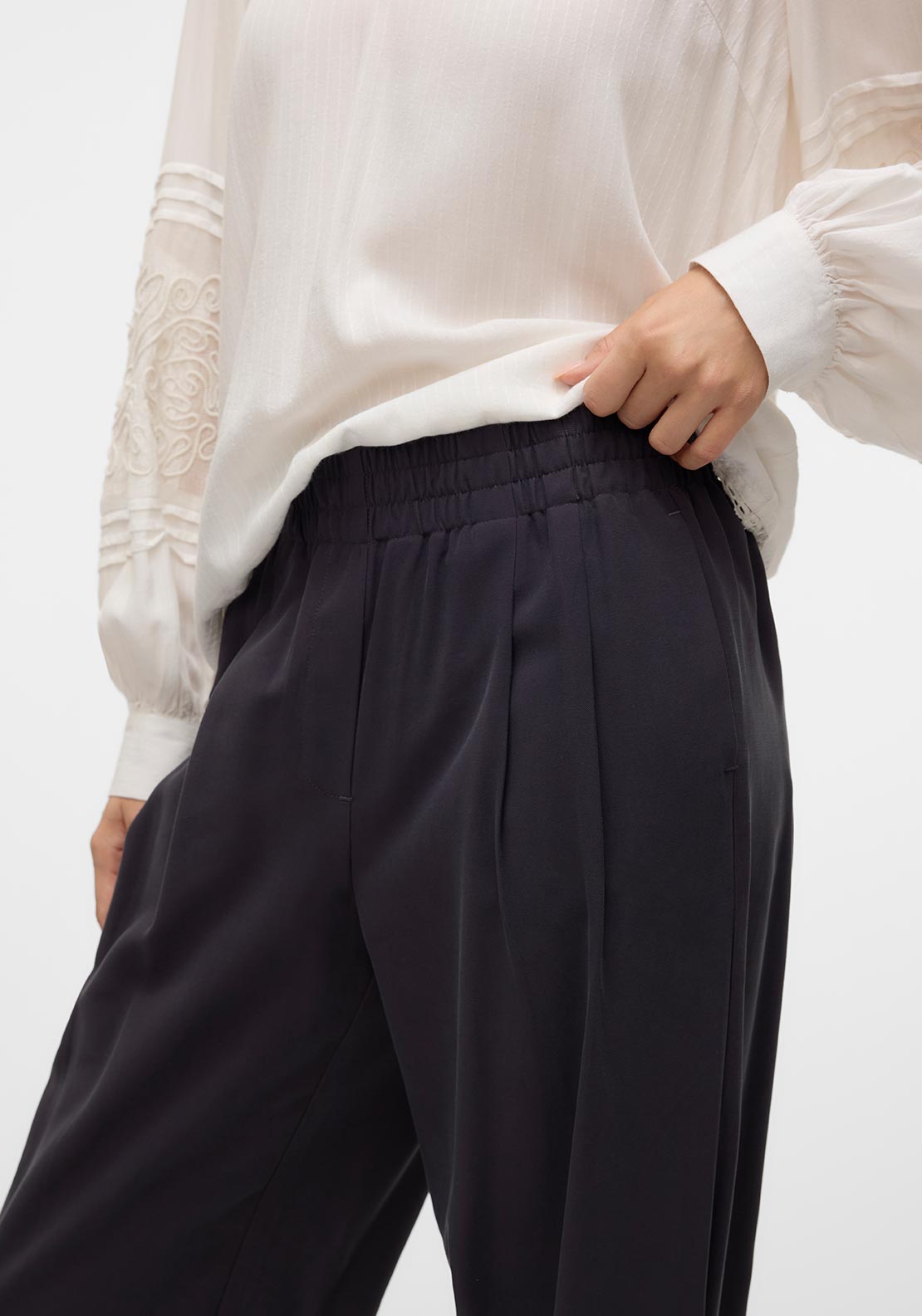 Vero Moda Carmen Pleated Wide Leg Trousers, Grey