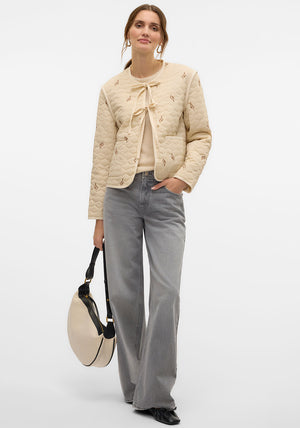 Vero Moda Evelyn Embroidered Quilted Jacket, Beige