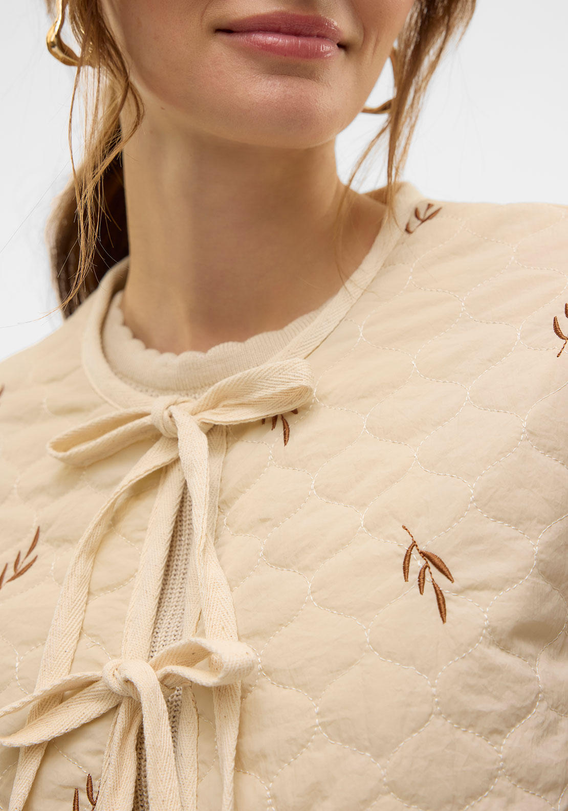 Vero Moda Evelyn Embroidered Quilted Jacket, Beige