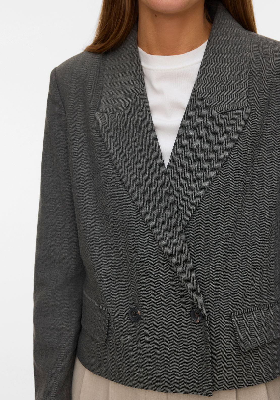Vero Moda Haya Herringbone Short Blazer, Grey