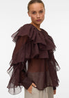 Vero Moda Sabrina Frill Sheer Blouse, Brown