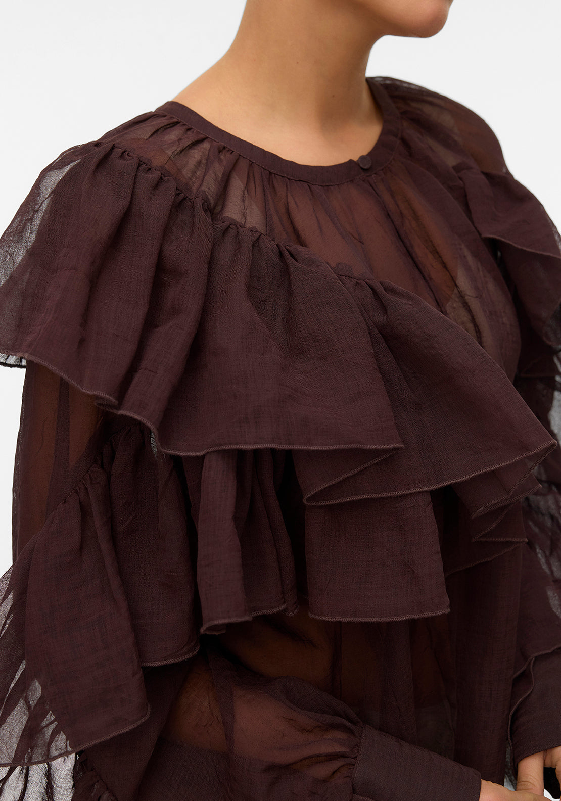 Vero Moda Sabrina Frill Sheer Blouse, Brown