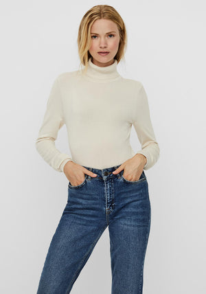 Vero Moda Glory Polo Neck Knit Top, Cream