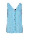 Vero Moda Bumpy Stripe V Neck Top, Ibiza Blue & Snow White