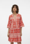 Vero Moda Dicthe Printed Tunic Smock Mini Dress, Cayenne