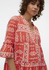 Vero Moda Dicthe Printed Tunic Smock Mini Dress, Cayenne