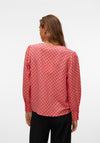 Vero Moda Moa Printed Button V Neck Top, Raspberry Sorbet