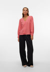 Vero Moda Moa Printed Button V Neck Top, Raspberry Sorbet