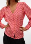 Vero Moda Moa Printed Button V Neck Top, Raspberry Sorbet