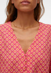 Vero Moda Moa Printed Button V Neck Top, Raspberry Sorbet