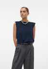 Vero Moda Emily Brodie Cap Sleeve Top, Navy Blazer