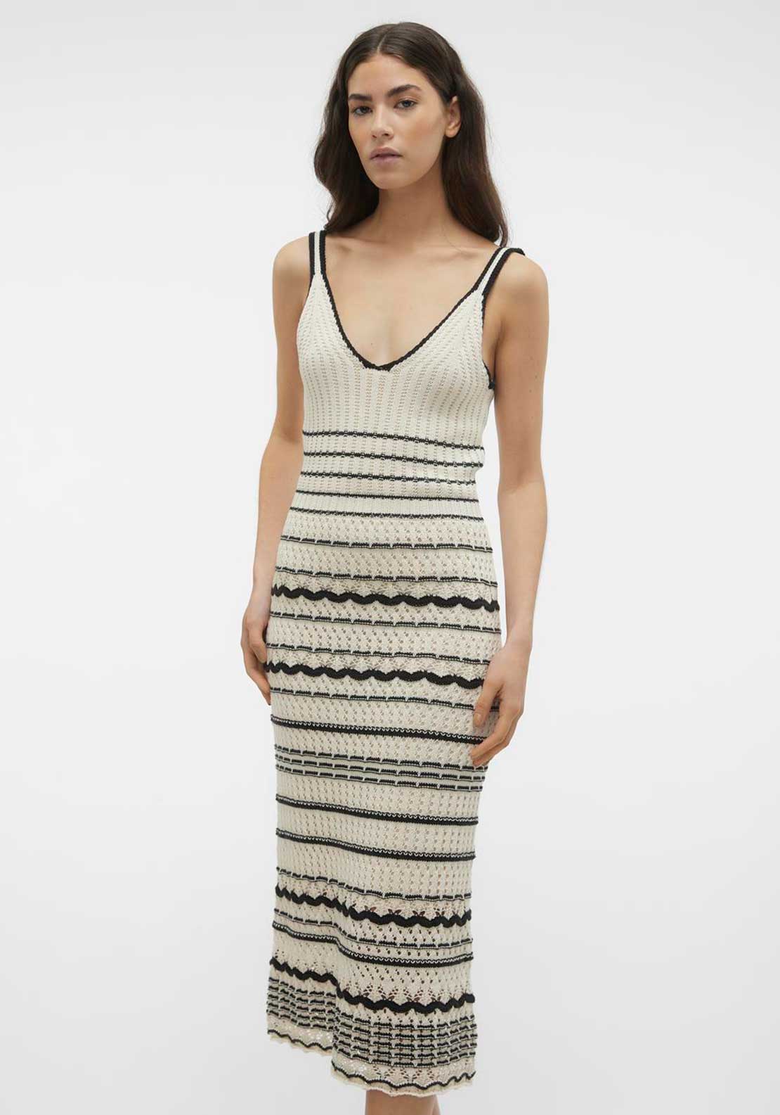 Vero Moda Minou Crochet Dress, Birch & Black
