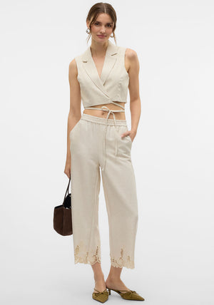 Vero Moda Soffie Lace Detail Culottes, Beige