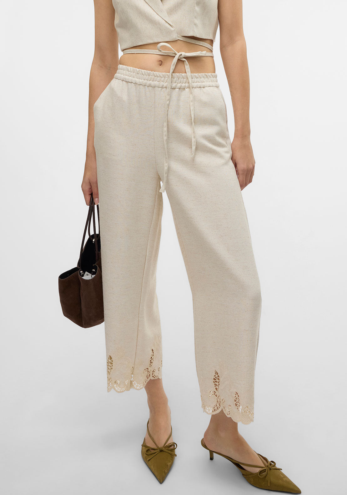 Vero Moda Soffie Lace Detail Culottes, Beige