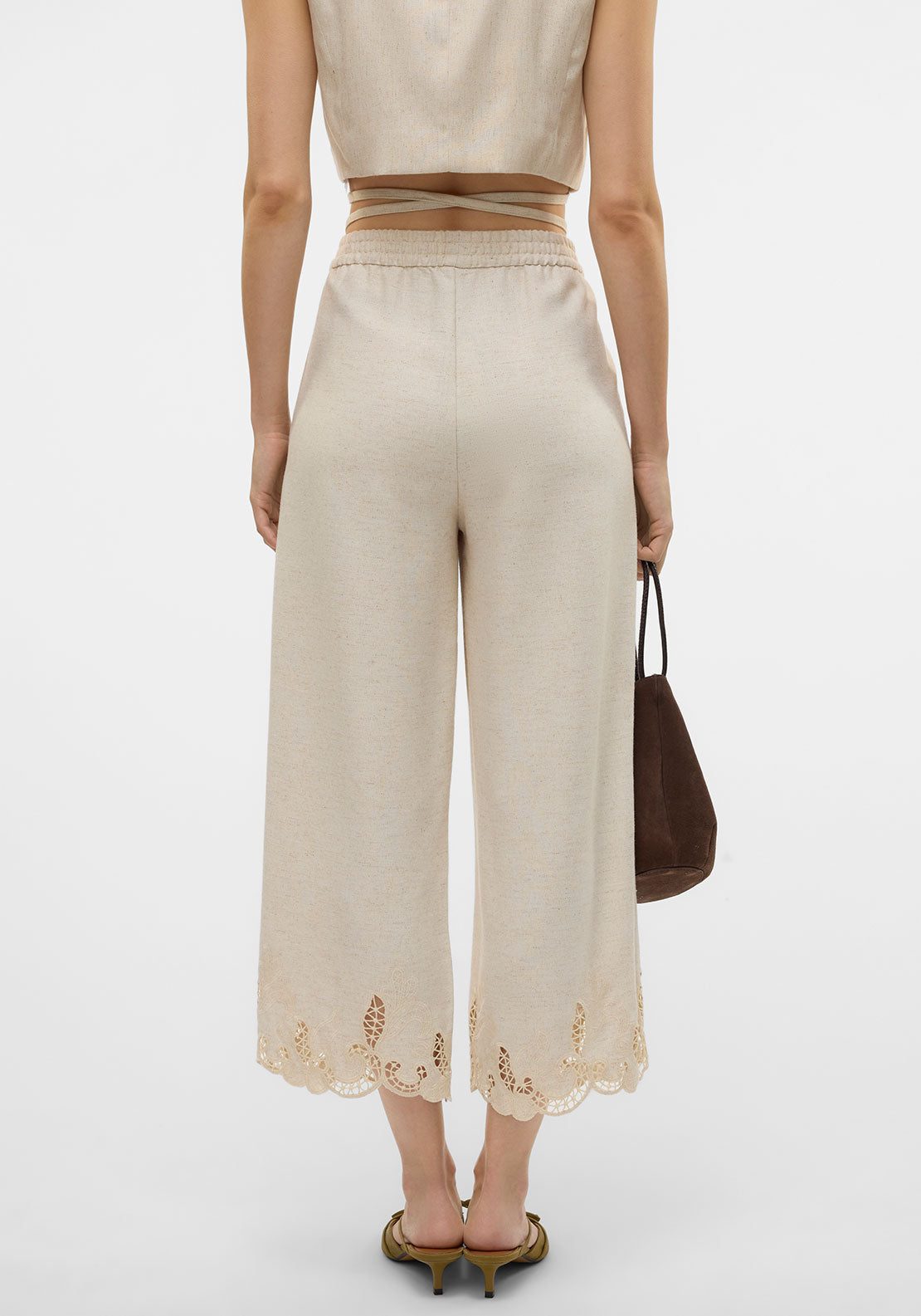 Vero Moda Soffie Lace Detail Culottes, Beige