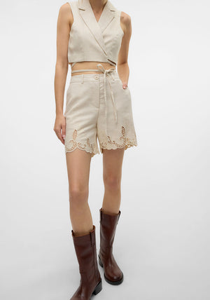 Vero Moda Soffie Lace Detail Shorts, Beige
