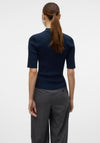 Vero Moda Pearl Ribbed Polo Neck Top, Navy