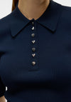 Vero Moda Pearl Ribbed Polo Neck Top, Navy