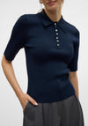 Vero Moda Pearl Ribbed Polo Neck Top, Navy