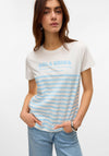 Vero Moda Soni Francis Hola Chica Striped T Shirt, White and Blue