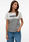 Vero Moda Soni Francis Bonjour Striped T Shirt, White and Black