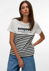 Vero Moda Soni Francis Bonjour Striped T Shirt, White and Black