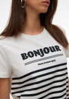 Vero Moda Soni Francis Bonjour Striped T Shirt, White and Black