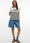 Vero Moda Soni Francis Bonjour Striped T Shirt, White and Black