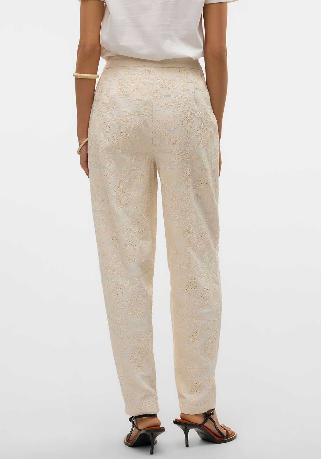 Vero Moda Eline Embroidered Barrel Trousers, Cream