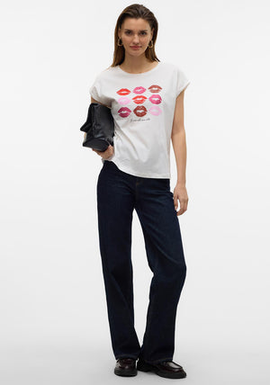 Vero Moda Cysma Glitter Lip Print T Shirt, White