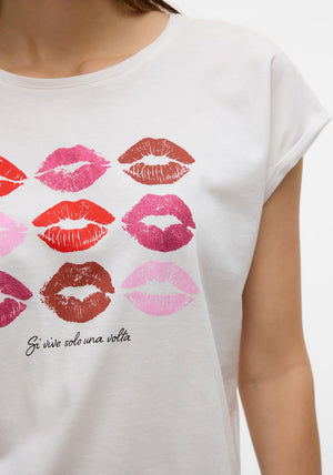 Vero Moda Cysma Glitter Lip Print T Shirt, White