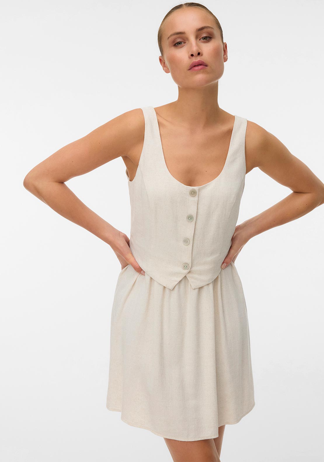 Vero Moda Isse Linen Waistcoat Mini Dress, Ecru