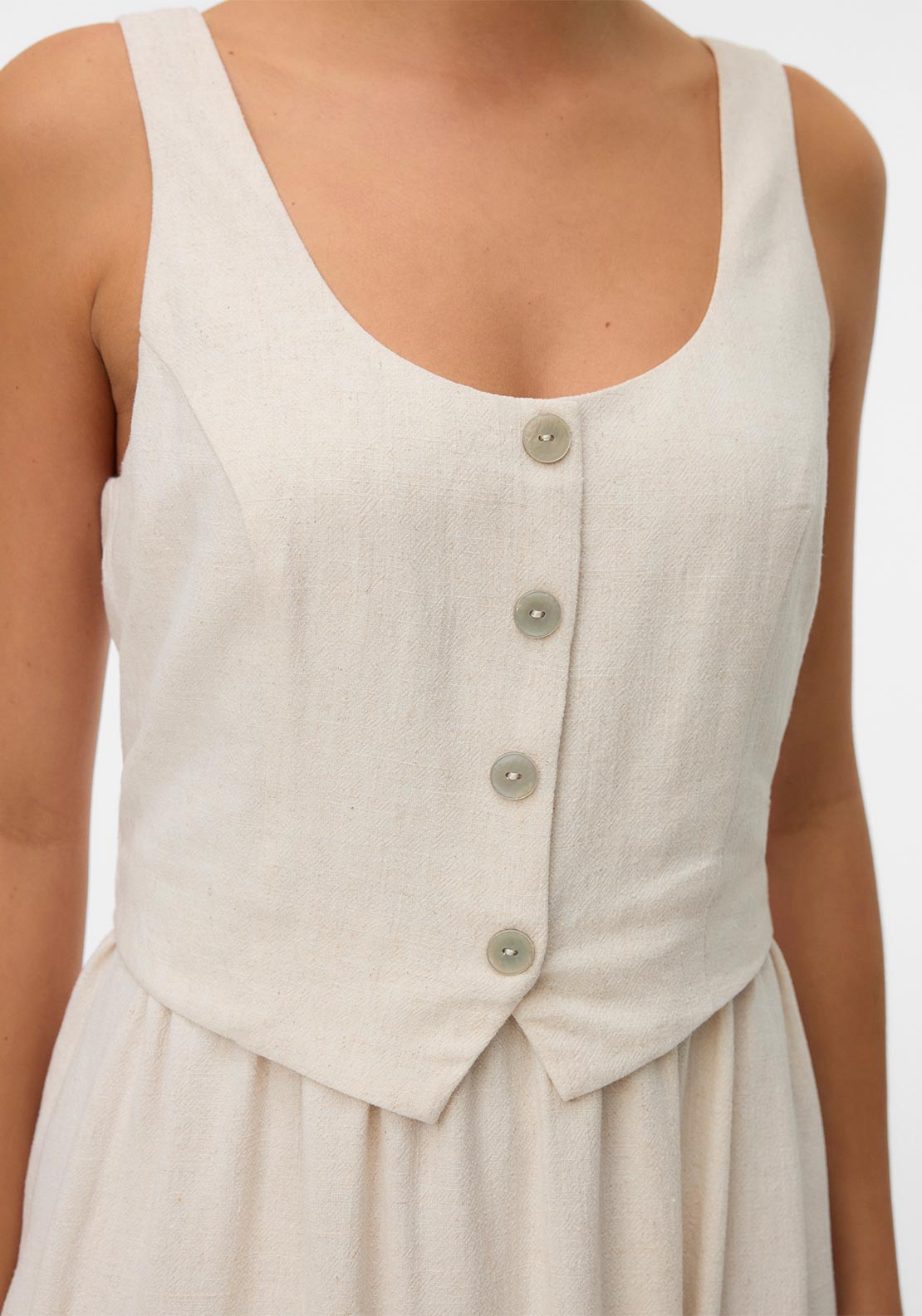 Vero Moda Isse Linen Waistcoat Mini Dress, Ecru