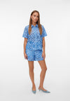 Vero Moda Mikka High Waisted Mesh Floral Shorts, Blue