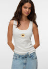 Vero Moda Disa Sunflower Ribbed Vest Top, White