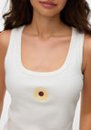 Vero Moda Disa Sunflower Ribbed Vest Top, White